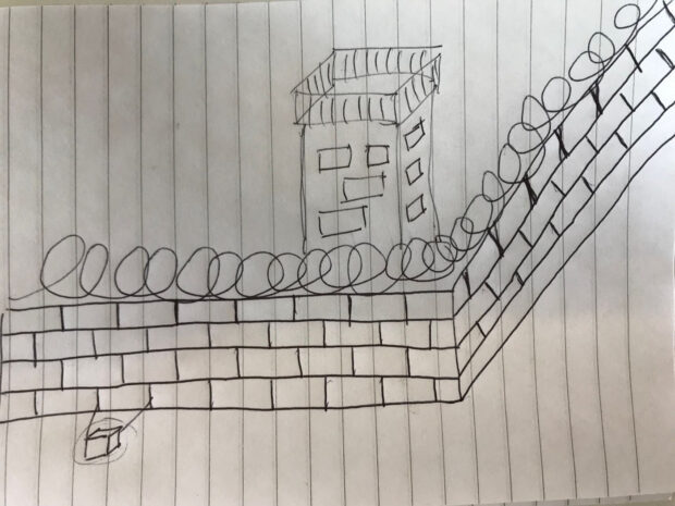 A hand-drawn picture of a prison wall.