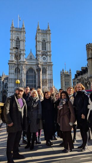 A photo of the Latvian delegation in Westminster.