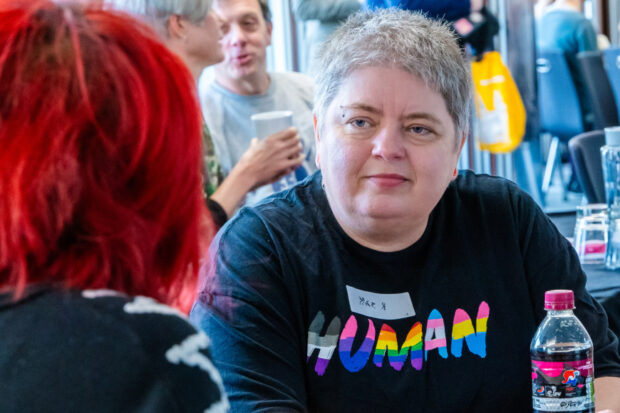 A person collaborating in an event about public services.